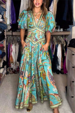 Amelia Quinn | Airy maxi dress with puff sleeves and V-neck