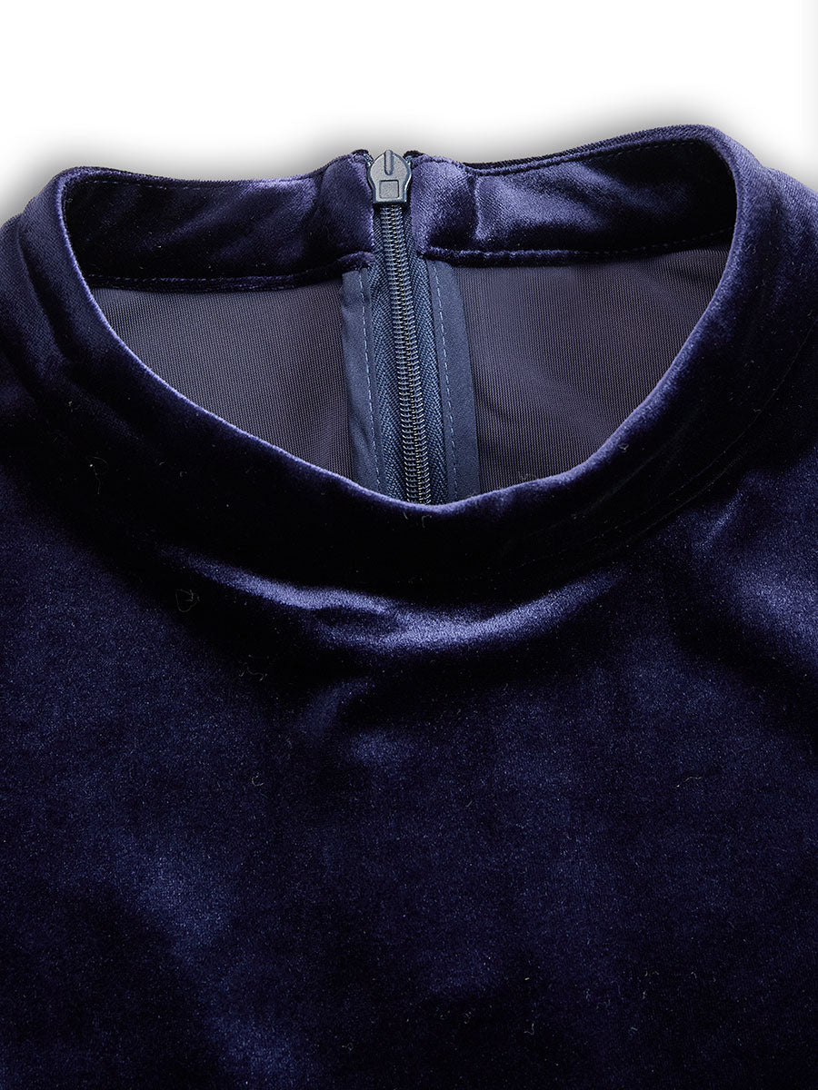 Liora™ | Navy Blue Midi Dress with Long Sleeves