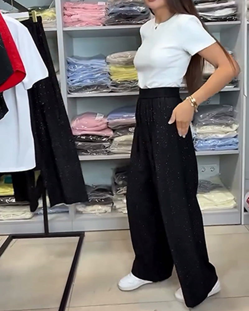 High Waist Elegant Shiny Wide Leg Pants
