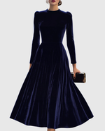 Liora™ | Navy Blue Midi Dress with Long Sleeves
