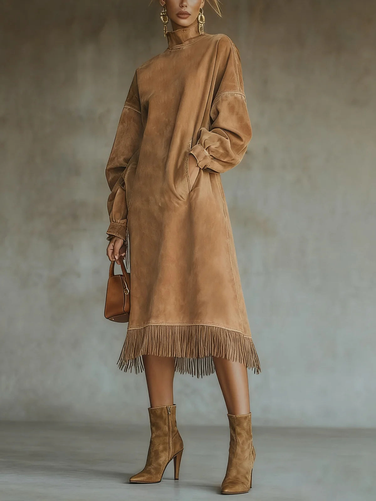 Aurora | Suede Dress with Fringes