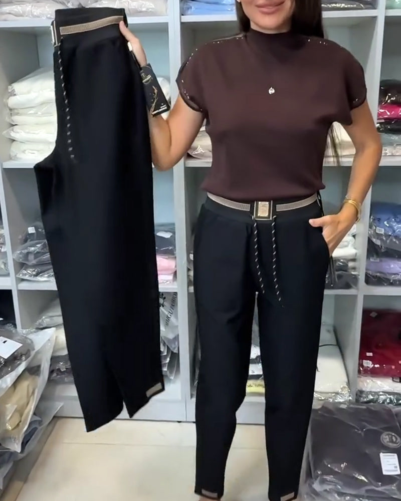 Elegant Pants with Drawstring and Elastic Waist