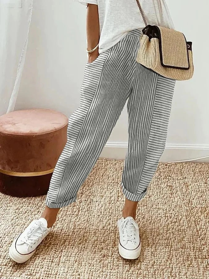 Celia - Classic Striped Cotton Trousers