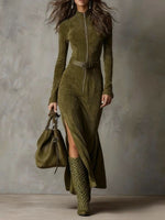 Evelyn | Suede dress with belt and zipper