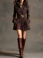 Vintage Red and Brown Checked Mini Dress (Includes belt)